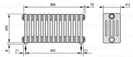Схема (чертеж) Радиатор Zehnder Charleston 5040/13 №5310 Белый глянцевый RAL 9016